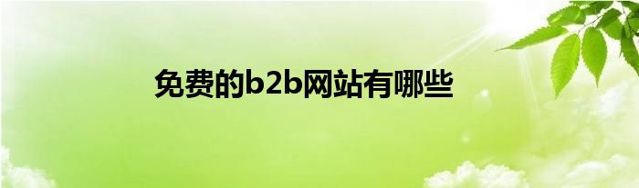 免费的b2b网站有哪些