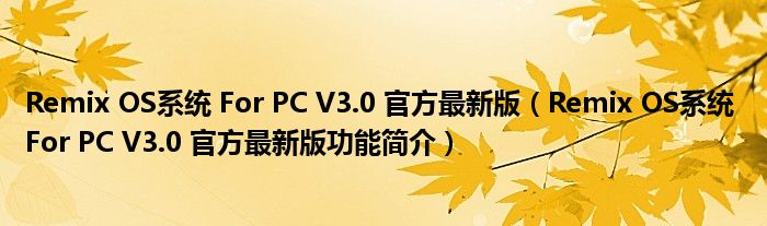 Remix OS系统 For PC V3.0 官方最新版【Remix OS系统 For PC V3.0 官方最新版功能简介】