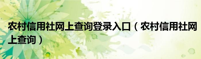 农村信用社网上查询登录入口【农村信用社网上查询】