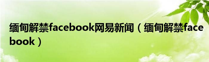 缅甸解禁facebook网易新闻【缅甸解禁facebook】