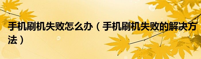 手机刷机失败怎么办【手机刷机失败的解决方法】