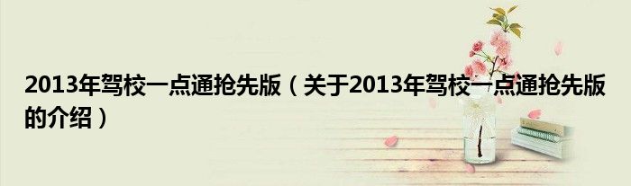 2013年驾校一点通抢先版【关于2013年驾校一点通抢先版的介绍】