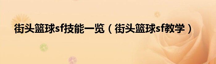 街头篮球sf技能一览【街头篮球sf教学】