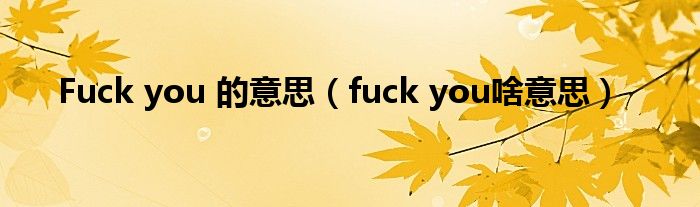 Fuck you 的意思【fuck you啥意思】