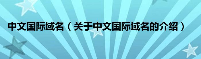 中文国际域名【关于中文国际域名的介绍】