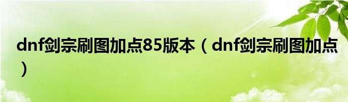 dnf剑宗刷图加点85版本【dnf剑宗刷图加点】