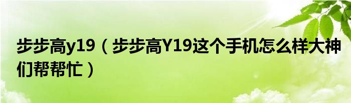 步步高y19【步步高Y19这个手机怎么样大神们帮帮忙】