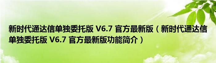 新时代通达信单独委托版 V6.7 官方最新版【新时代通达信单独委托版 V6.7 官方最新版功能简介】