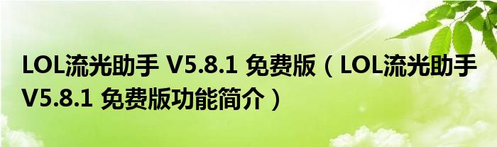 LOL流光助手 V5.8.1 免费版【LOL流光助手 V5.8.1 免费版功能简介】