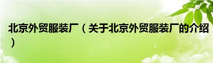 北京外贸服装厂【关于北京外贸服装厂的介绍】