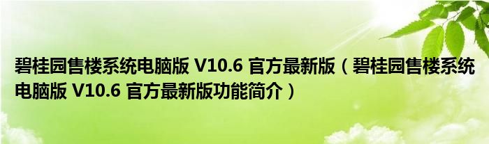 碧桂园售楼系统电脑版 V10.6 官方最新版【碧桂园售楼系统电脑版 V10.6 官方最新版功能简介】