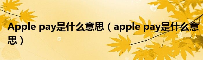 Apple pay是什么意思【apple pay是什么意思】