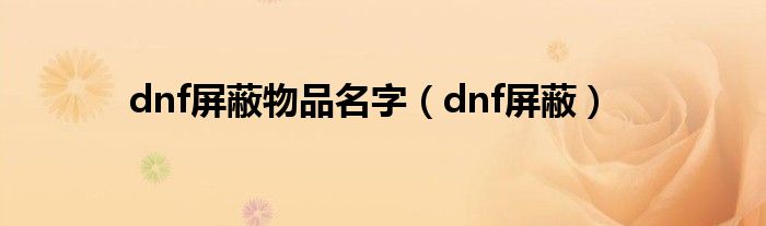 dnf屏蔽物品名字【dnf屏蔽】