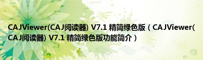 CAJViewer(CAJ阅读器) V7.1 精简绿色版【CAJViewer(CAJ阅读器) V7.1 精简绿色版功能简介】