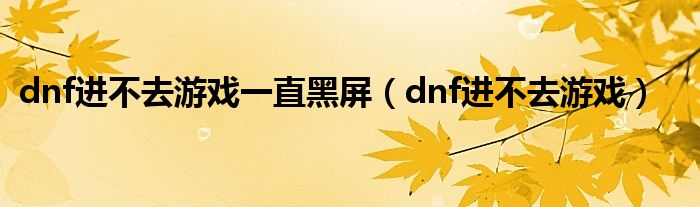 dnf进不去游戏一直黑屏【dnf进不去游戏】