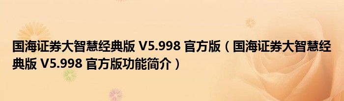 国海证券大智慧经典版 V5.998 官方版【国海证券大智慧经典版 V5.998 官方版功能简介】