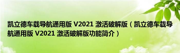 凯立德车载导航通用版 V2021 激活破解版【凯立德车载导航通用版 V2021 激活破解版功能简介】