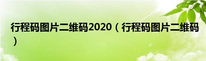 行程码图片二维码2020【行程码图片二维码】