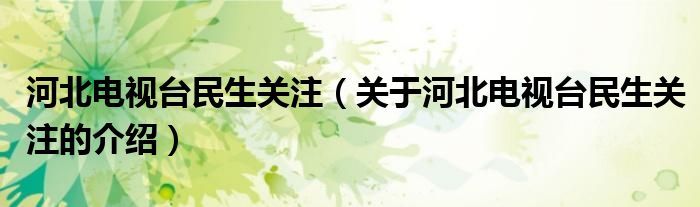 河北电视台民生关注【关于河北电视台民生关注的介绍】