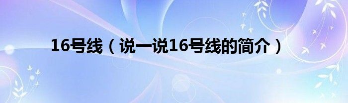 16号线【说一说16号线的简介】