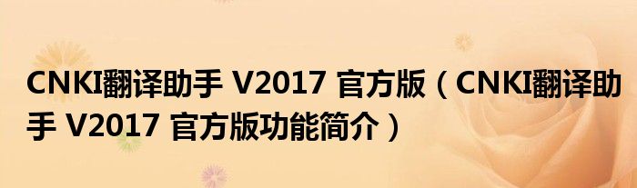 CNKI翻译助手 V2017 官方版【CNKI翻译助手 V2017 官方版功能简介】