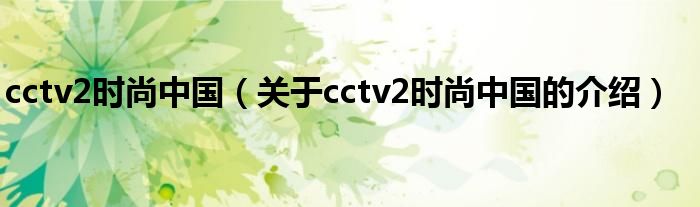 cctv2时尚中国【关于cctv2时尚中国的介绍】