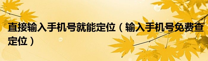 直接输入手机号就能定位【输入手机号免费查定位】