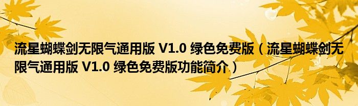 流星蝴蝶剑无限气通用版 V1.0 绿色免费版【流星蝴蝶剑无限气通用版 V1.0 绿色免费版功能简介】