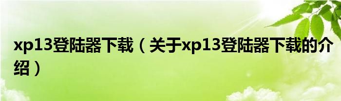 xp13登陆器下载【关于xp13登陆器下载的介绍】