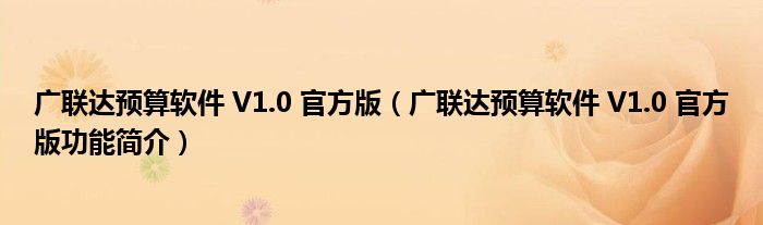 广联达预算软件 V1.0 官方版【广联达预算软件 V1.0 官方版功能简介】