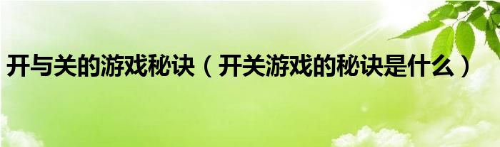 开与关的游戏秘诀【开关游戏的秘诀是什么】