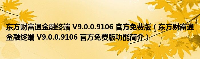 东方财富通金融终端 V9.0.0.9106 官方免费版【东方财富通金融终端 V9.0.0.9106 官方免费版功能简介】