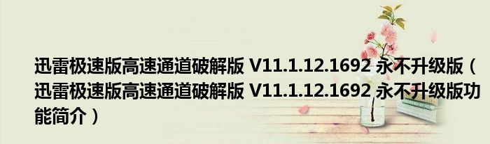 迅雷极速版高速通道破解版 V11.1.12.1692 永不升级版【迅雷极速版高速通道破解版 V11.1.12.1692 永不升级版功能简介】