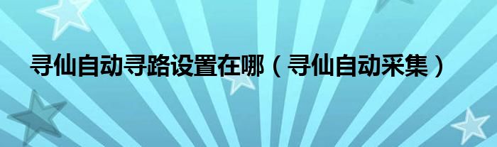 寻仙自动寻路设置在哪【寻仙自动采集】