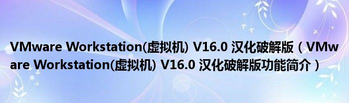 VMware Workstation(虚拟机) V16.0 汉化破解版【VMware Workstation(虚拟机) V16.0 汉化破解版功能简介】