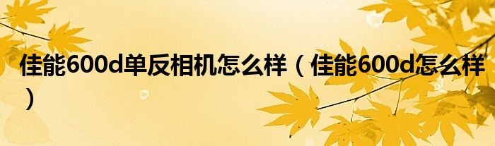 佳能600d单反相机怎么样【佳能600d怎么样】