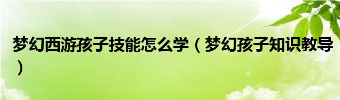 梦幻西游孩子技能怎么学【梦幻孩子知识教导】