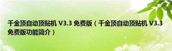 千金顶自动顶贴机 V3.3 免费版【千金顶自动顶贴机 V3.3 免费版功能简介】