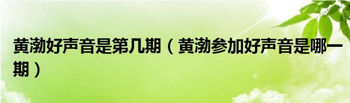 黄渤好声音是第几期【黄渤参加好声音是哪一期】