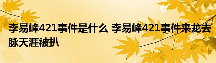 李易峰421事件是什么 李易峰421事件来龙去脉天涯被扒