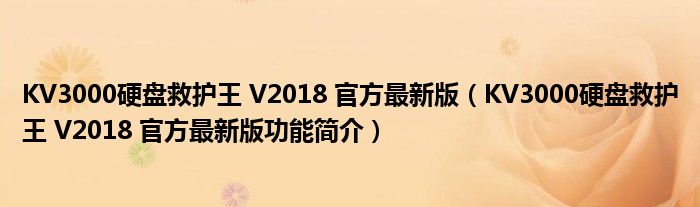 KV3000硬盘救护王 V2018 官方最新版【KV3000硬盘救护王 V2018 官方最新版功能简介】