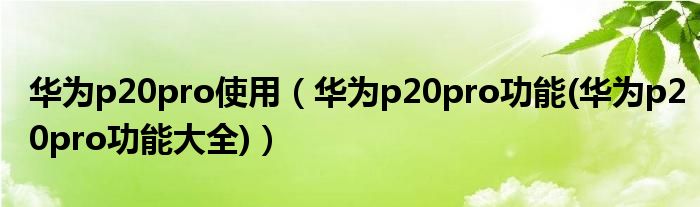 华为p20pro使用【华为p20pro功能(华为p20pro功能大全)】