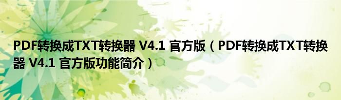 PDF转换成TXT转换器 V4.1 官方版【PDF转换成TXT转换器 V4.1 官方版功能简介】