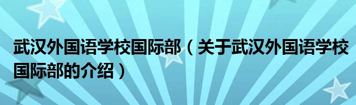 武汉外国语学校国际部【关于武汉外国语学校国际部的介绍】