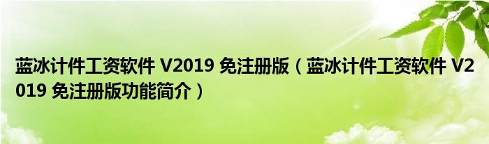 蓝冰计件工资软件 V2019 免注册版【蓝冰计件工资软件 V2019 免注册版功能简介】