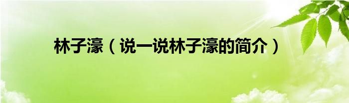 林子濠【说一说林子濠的简介】