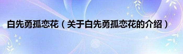 白先勇孤恋花【关于白先勇孤恋花的介绍】