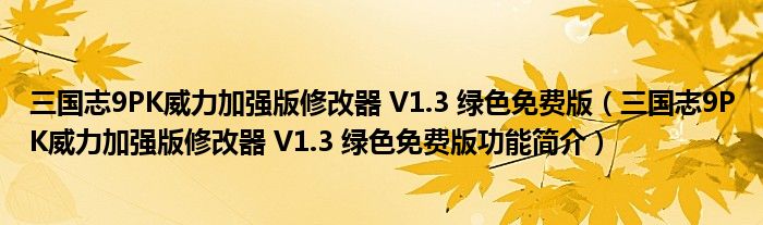 三国志9PK威力加强版修改器 V1.3 绿色免费版【三国志9PK威力加强版修改器 V1.3 绿色免费版功能简介】