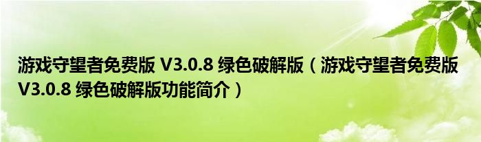 游戏守望者免费版 V3.0.8 绿色破解版【游戏守望者免费版 V3.0.8 绿色破解版功能简介】