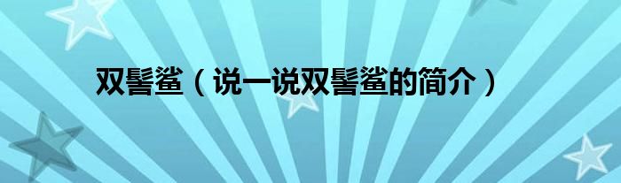 双髻鲨【说一说双髻鲨的简介】